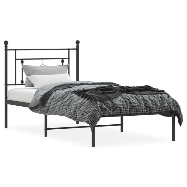 vidaXL Cadre de lit m&eacute;tal sans matelas avec t&ecirc;te de lit noir 90x200 cm