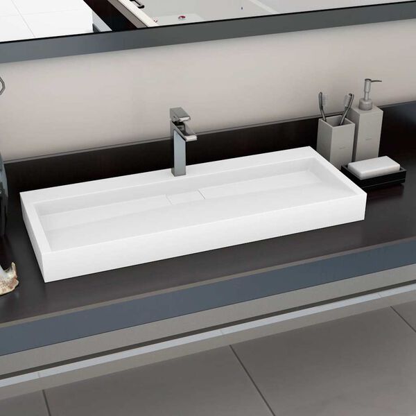 vidaXL Lavabo 120x46x11 cm Fonte min&eacute;rale/marbre Blanc