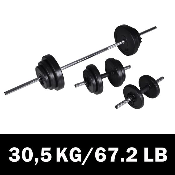 Kit de barre d'haltère et 2 haltères 30,5 kg