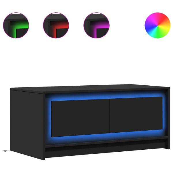 vidaXL Table basse avec lumi&egrave;res LED noir bois d'ing&eacute;nierie