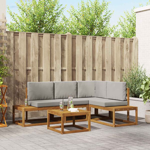 vidaXL Ensemble de canap&eacute;s d'ext&eacute;rieur 5 Pi&egrave;ce Gris Naturel et Clair