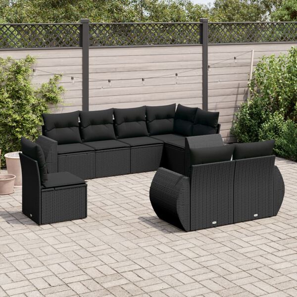 vidaXL Salon de jardin 8 pcs avec coussins noir r&eacute;sine tress&eacute;e