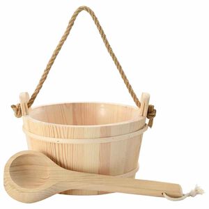 vidaXL Seau de Sauna 2 pi&egrave;ces Marron Bois de pin massif et chanvre