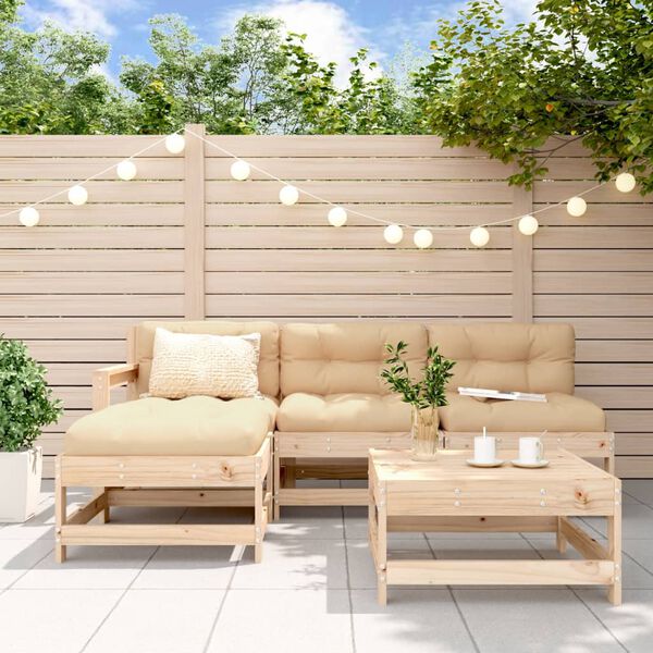 vidaXL Salon de jardin 5 pcs avec coussins bois massif