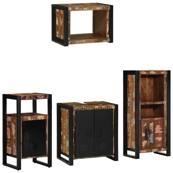 vidaXL Ensemble de mobilier de salle de bain 4 pcs Bois Recycl&eacute; Solide