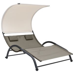 vidaXL Chaise longue double avec auvent textil&egrave;ne taupe