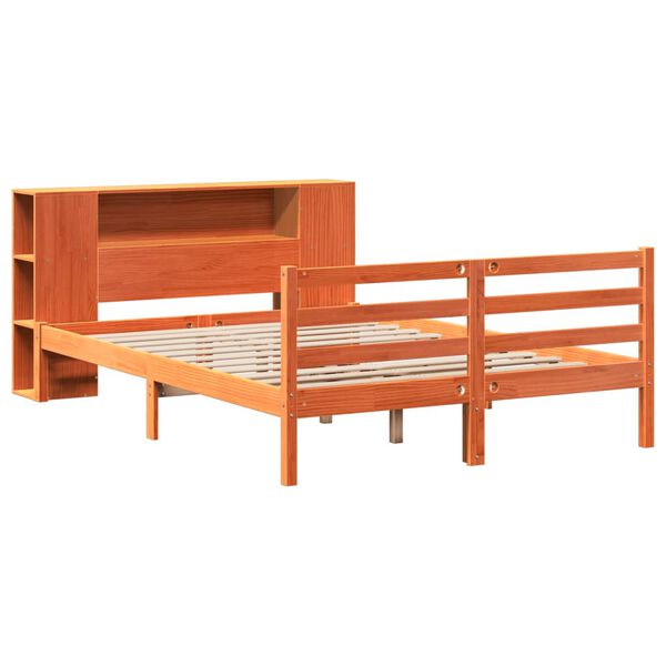 vidaXL Lit bibliothèque sans matelas cire marron 135x190 cm pin massif