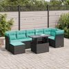 vidaXL Salon de jardin avec coussins 8 pcs noir r&eacute;sine tress&eacute;e acacia