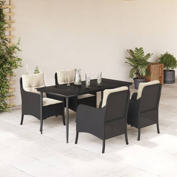 vidaXL Ensemble &agrave; manger de jardin coussins 5pcs Noir R&eacute;sine tress&eacute;e