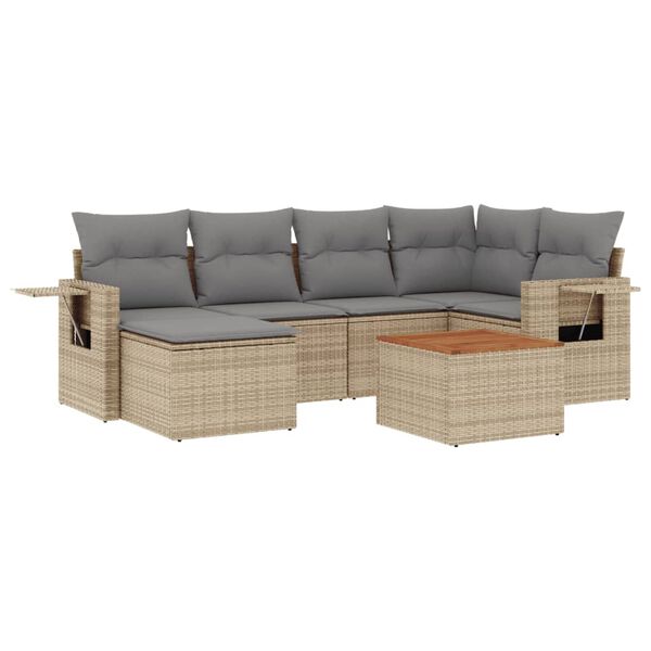 vidaXL Salon de jardin avec coussins 7 pcs beige r&eacute;sine tress&eacute;e