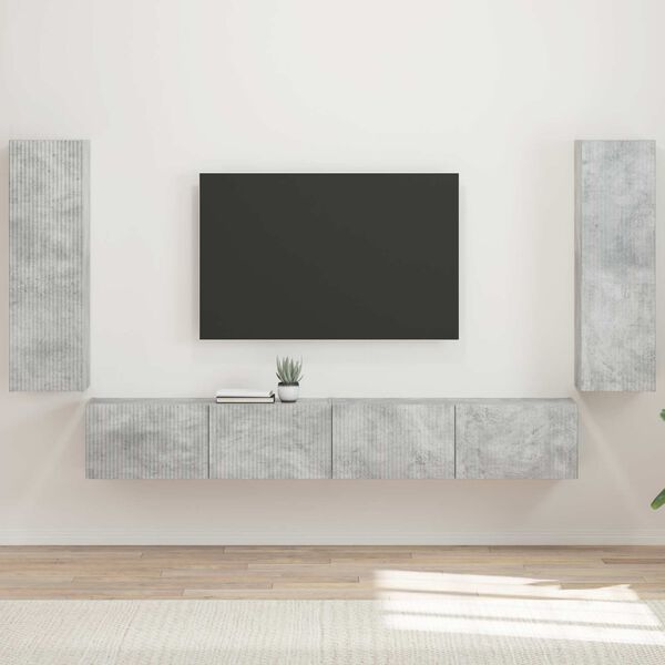 vidaXL Ensemble de meuble TV mural 4 pcs Gris b&eacute;ton Bois d'ing&eacute;nierie