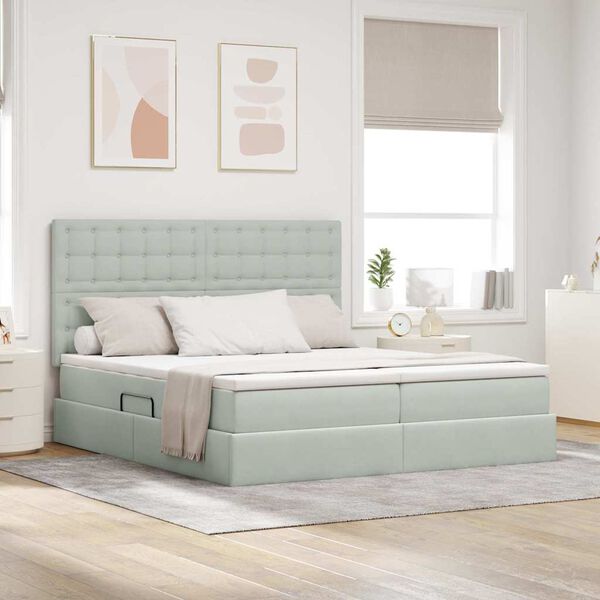 vidaXL Lit de Rangement avec matelas Gris clair 200 x 200 cm Velours