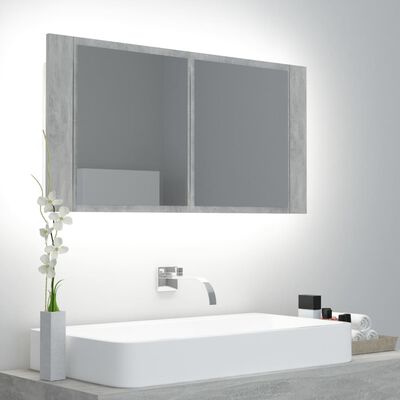 vidaXL Armoire de salle de bain à miroir LED Gris béton Acrylique