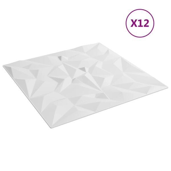 vidaXL Panneaux muraux 12 pcs Blanc 50 x 50 cm Mousse XPS