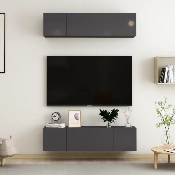 vidaXL Meubles TV 4 pcs Gris brillant 60x30x30 cm Bois d'ing&eacute;nierie