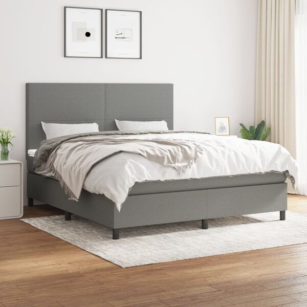 vidaXL Sommier &agrave; lattes de lit avec matelas Gris fonc&eacute; 160x200cm Tissu