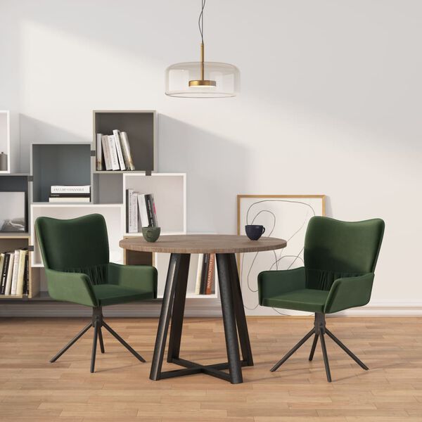 vidaXL Chaises pivotantes &agrave; manger lot de 2 Vert fonc&eacute; Velours