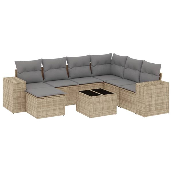 vidaXL Salon de jardin avec coussins 8 pcs beige r&eacute;sine tress&eacute;e