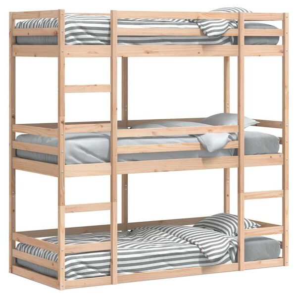 vidaXL Lit superposé triple sans matelas 75x190 cm bois de pin massif