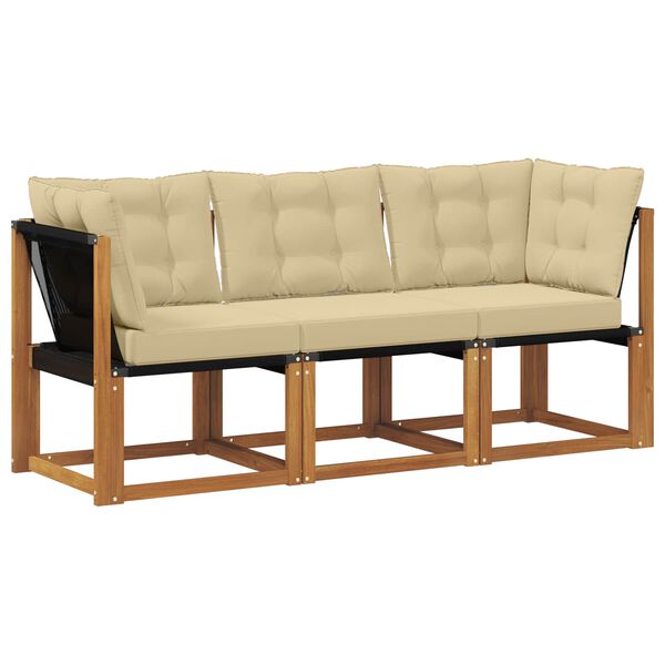 vidaXL Canap&eacute; d&rsquo;ext&eacute;rieur milieu et coin avec coussin 3 Pi&egrave;ce Naturel