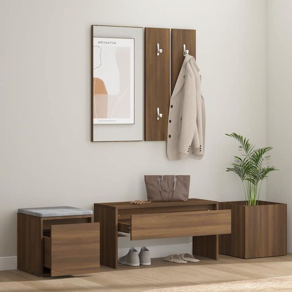 vidaXL Ensemble de meubles de couloir Ch&ecirc;ne marron Bois d'ing&eacute;nierie