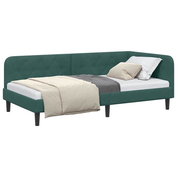 vidaXL Cadre de lit d'angle Vert fonc&eacute; 90 x 200 cm Velours