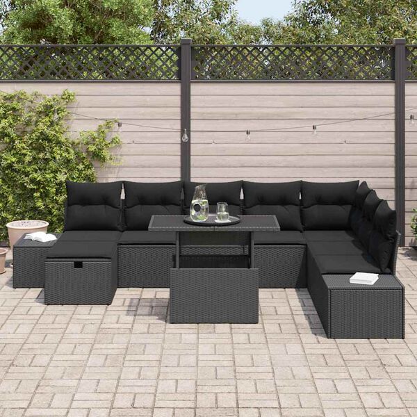 vidaXL Ensemble de canap&eacute; de jardin 11 pcs Noir Poly rotin