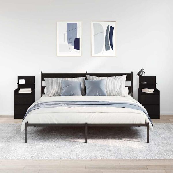 vidaXL Tables de chevet avec 2 tiroirs 2 pcs ch&ecirc;ne noir 38x34x80 cm