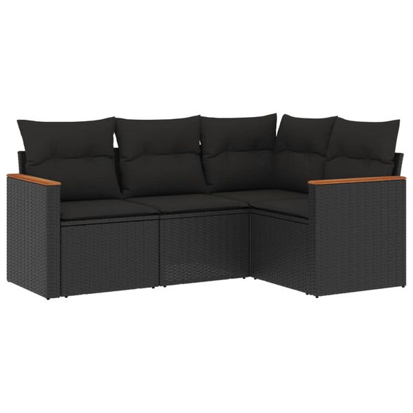vidaXL Salon de jardin 4 pcs avec coussins noir r&eacute;sine tress&eacute;e