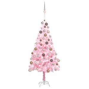 vidaXL Arbre de No&euml;l artificiel pr&eacute;-&eacute;clair&eacute; et boules rose 180 cm PVC