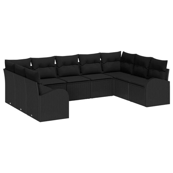 vidaXL Ensemble de canapé de jardin avec coussin 9 pcs Noir Poly rotin