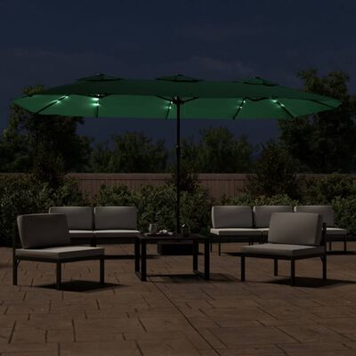 vidaXL Parasol à double tête avec LED vert 449x245 cm