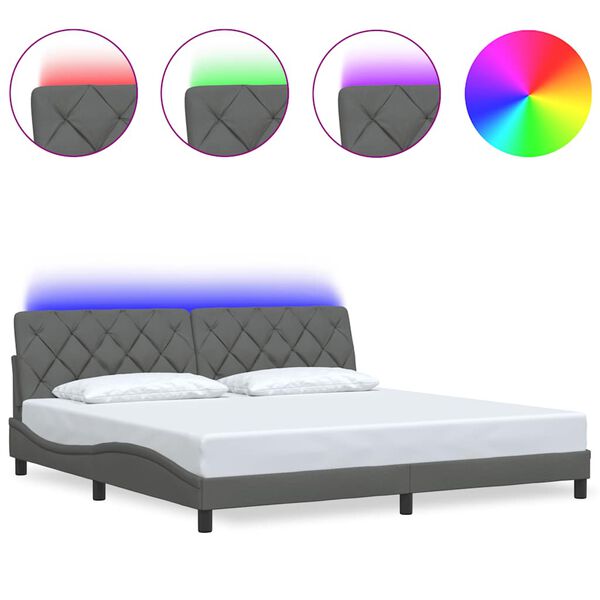 vidaXL Cadre de lit avec LED sans matelas gris fonc&eacute; 200x200 cm tissu