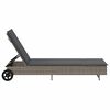 vidaXL Chaise longue avec roues et coussin gris résine tressée
