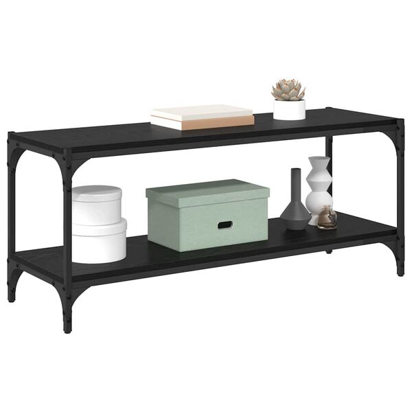 vidaXL Meuble TV Ch&ecirc;ne noir 100x33x41cm Bois d'ing&eacute;nierie et fer