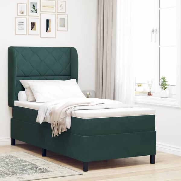 vidaXL Lit &agrave; ressorts avec matelas Vert fonc&eacute; 200 x 100 cm Polyester