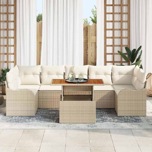 vidaXL Ensemble de canap&eacute; de jardin 8 pcs Beige Poly rotin