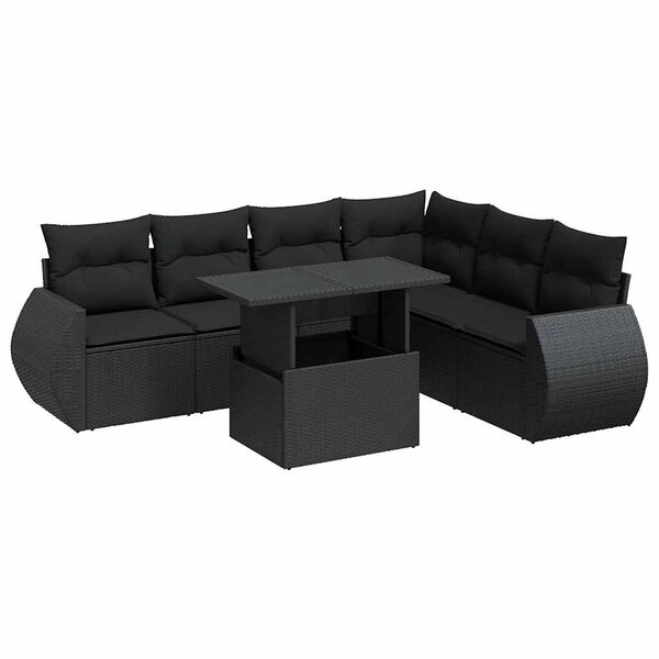 vidaXL Salon de jardin 7 pcs avec coussins noir r&eacute;sine tress&eacute;e