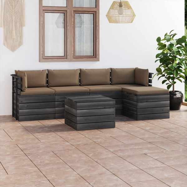 vidaXL Salon palette de jardin 6 pcs avec coussins bois de pin massif