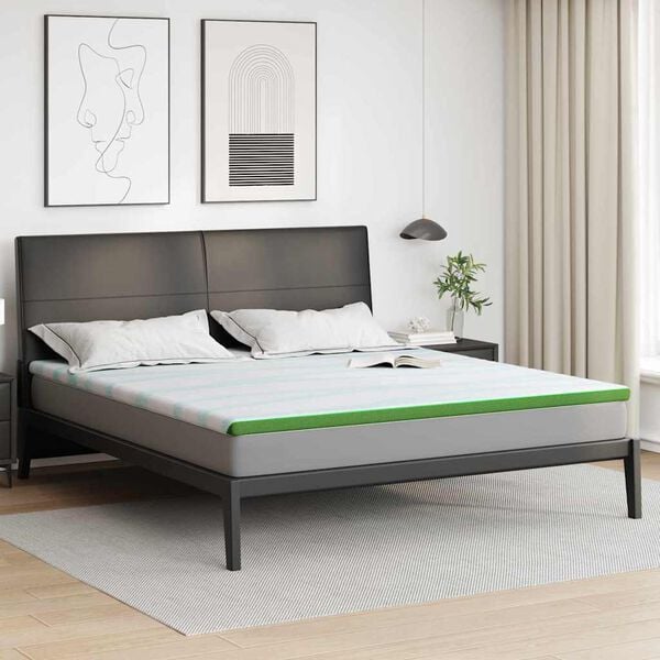 vidaXL Surmatelas Blanc et vert 200 x 200 cm Tissu Jacquard