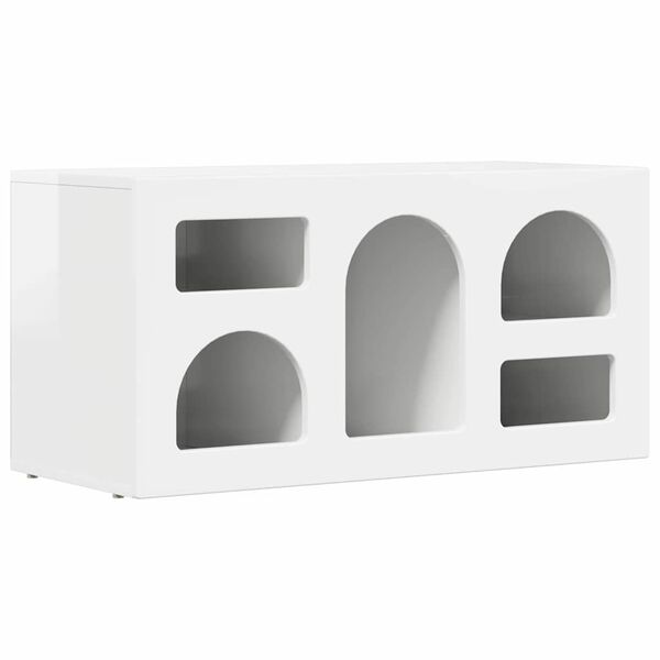 vidaXL Meuble TV Blanc brillant 80 x 35 x 40 cm Bois d'ing&eacute;nierie