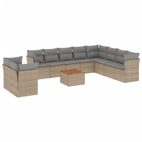 vidaXL Salon de jardin et coussins 11 pcs m&eacute;lange beige r&eacute;sine tress&eacute;e