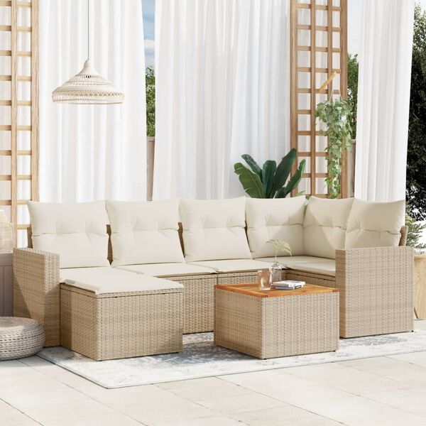 vidaXL Salon de jardin avec coussins 7 pcs beige r&eacute;sine tress&eacute;e