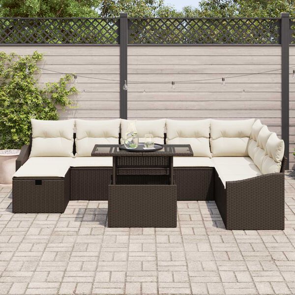 vidaXL Ensemble de canapé de jardin 9 pcs Marron Poly rotin