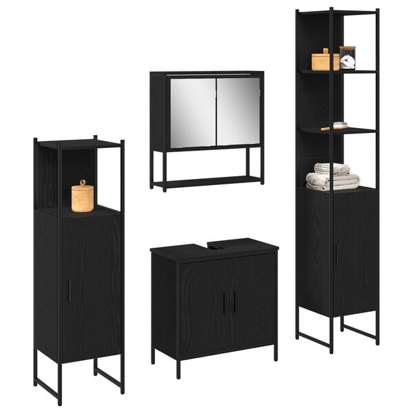 vidaXL Ensemble de mobilier de salle de bain avec &eacute;tag&egrave;re 4 pcs Noir
