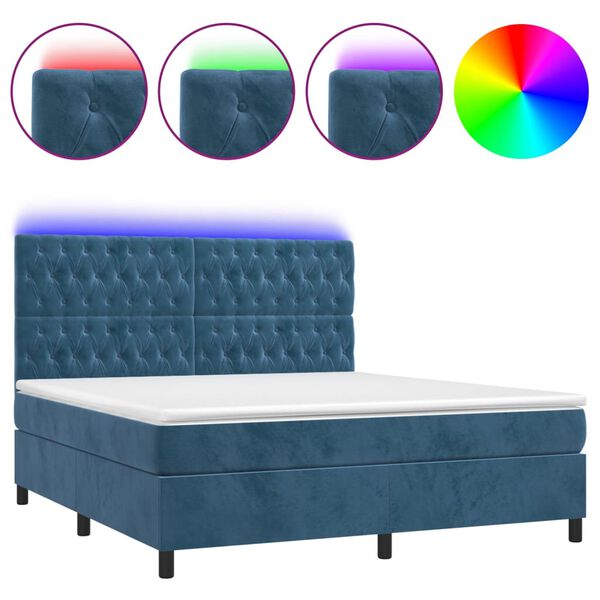 vidaXL Sommier &agrave; lattes de lit matelas et LED Bleu fonc&eacute; 160x200 cm