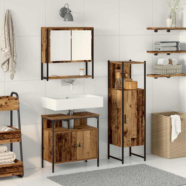 vidaXL Ensemble de mobilier de salle de bain avec &eacute;tag&egrave;re 3 pcs Marron