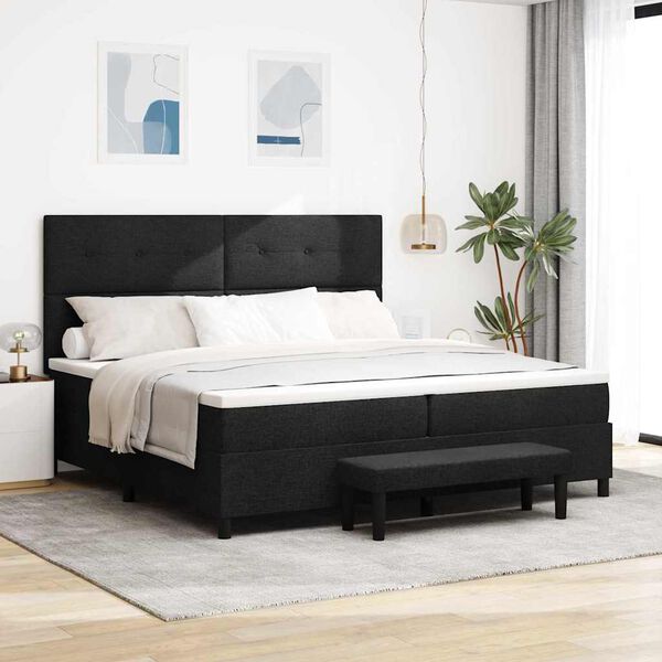 vidaXL Lit &agrave; ressorts avec matelas Noir 200 x 200 cm tissu