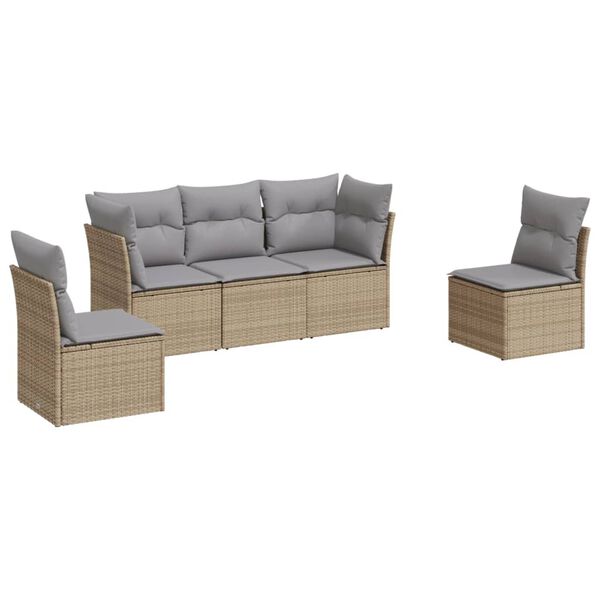 vidaXL Salon de jardin avec coussins 5 pcs beige r&eacute;sine tress&eacute;e
