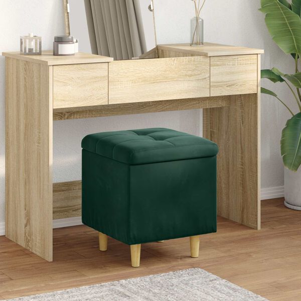 vidaXL Pouf de rangement Vert fonc&eacute; 40 x 40 x 45 cm Velours